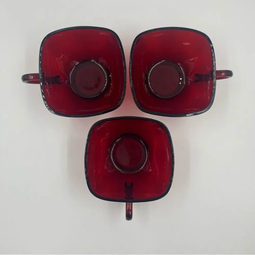 Vintage Anchor Hocking Square Glass Teacup Set‎ of 3